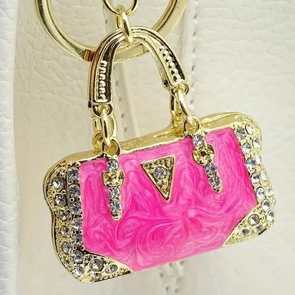 Sparkling Rhinestone Mini Handbag Keychain Purse Charm for Womens Bag or Car key - Picture 1 of 8